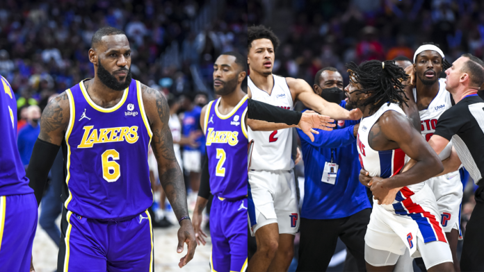 lebron-james-ejected-for-punch-to-isaiah-stewart’s-eye;-lakers,-pistons-players-repeatedly-separated